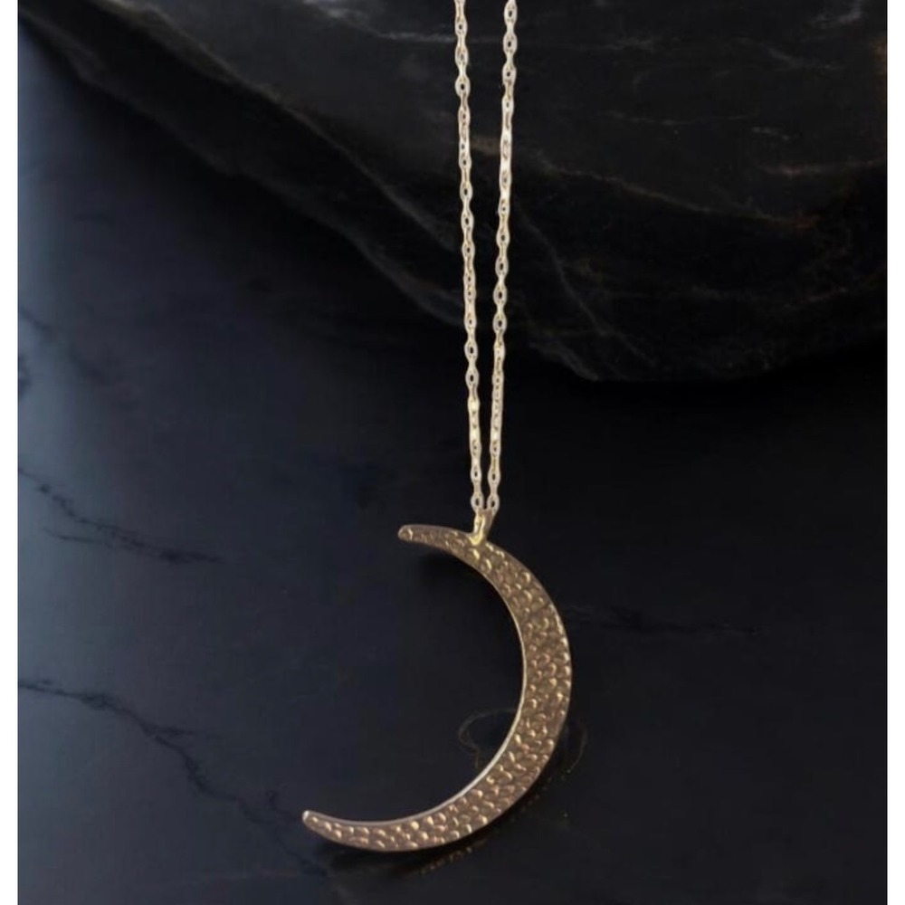 Celestial Crescent Moon Pendant Necklace Gold Tone Pave Rhinestone Long Chain